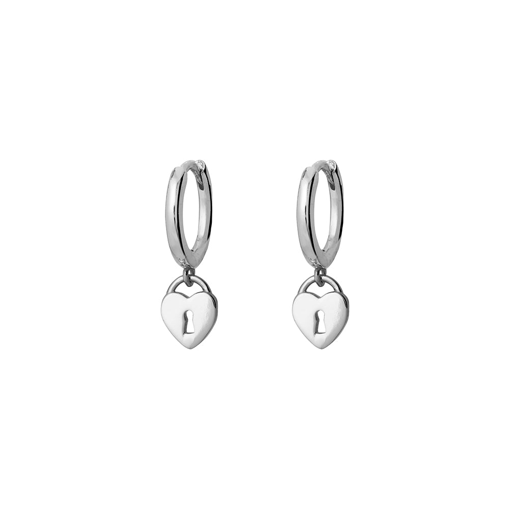 Sterling Silver Heart Padlock Huggie Earrings