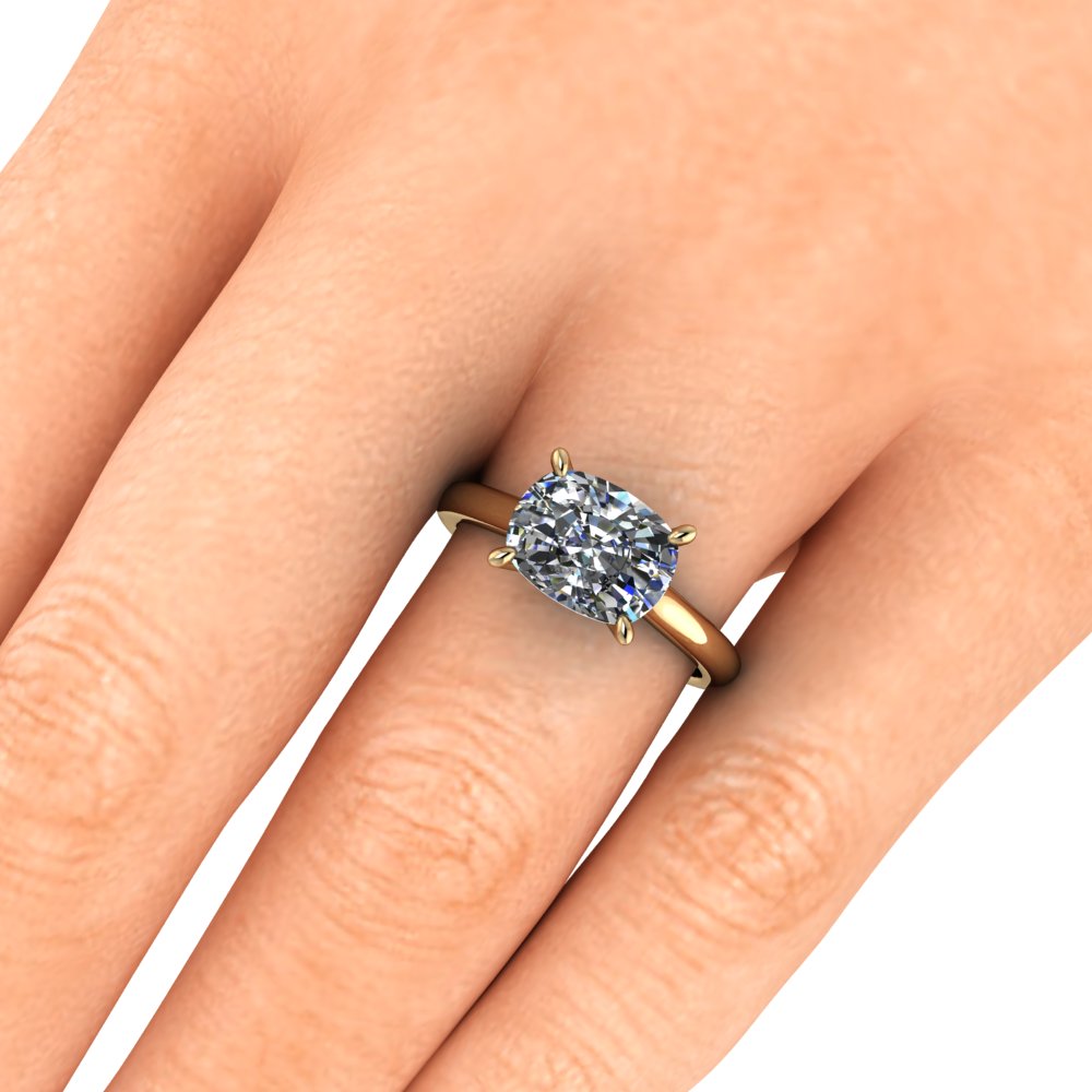 14k Yellow Gold East West 3.06ct Elongated Cushion Lab Diamond Ring
