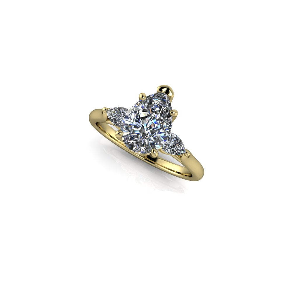 10k Yellow Gold Three Stone 1.50ct Pear Lab Diamond with 2x Pear Accent Ring (P)