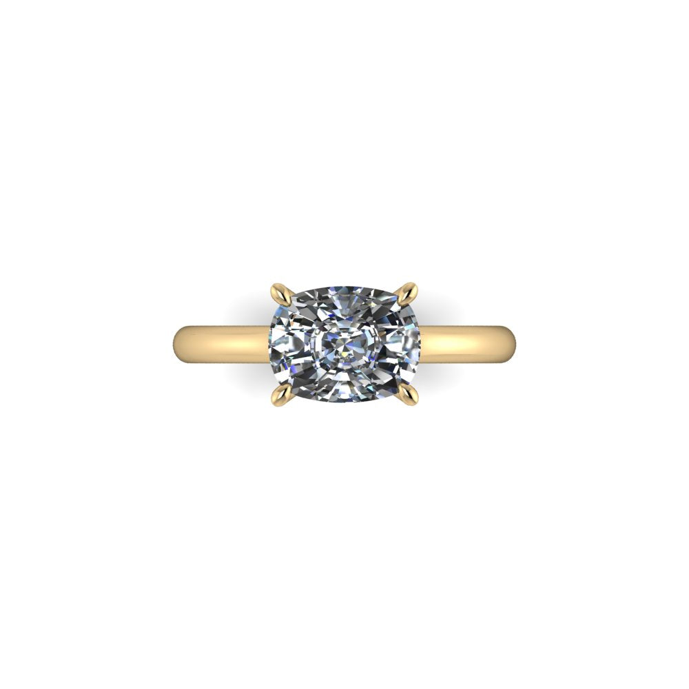 14k Yellow Gold East West 3.06ct Elongated Cushion Lab Diamond Ring