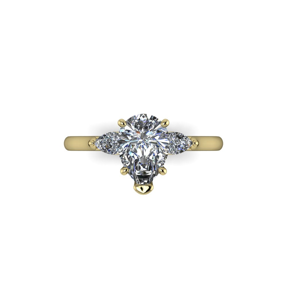 10k Yellow Gold Three Stone 1.50ct Pear Lab Diamond with 2x Pear Accent Ring (P)
