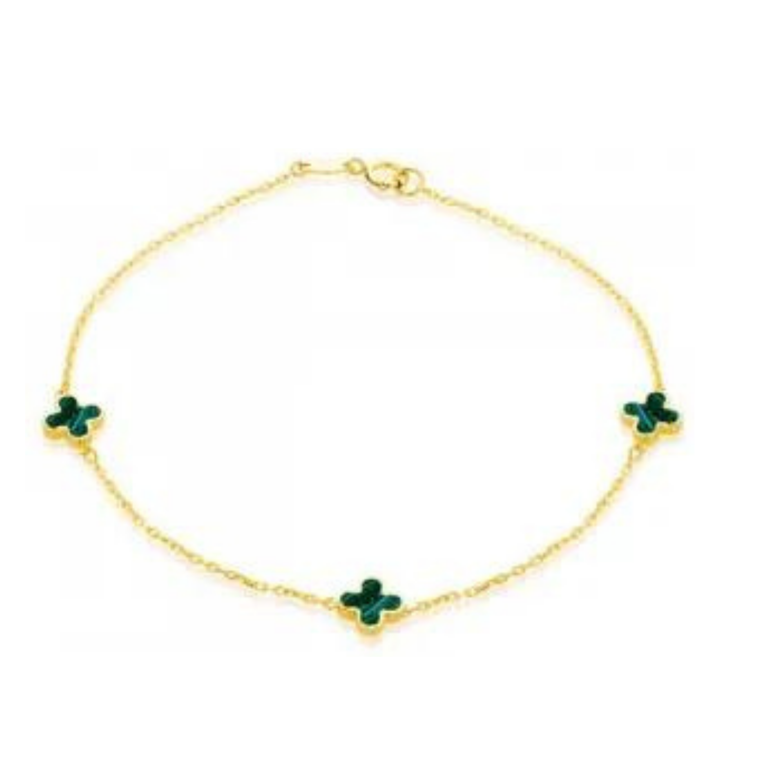 9k Yellow Gold Malachite Clover Bracelet