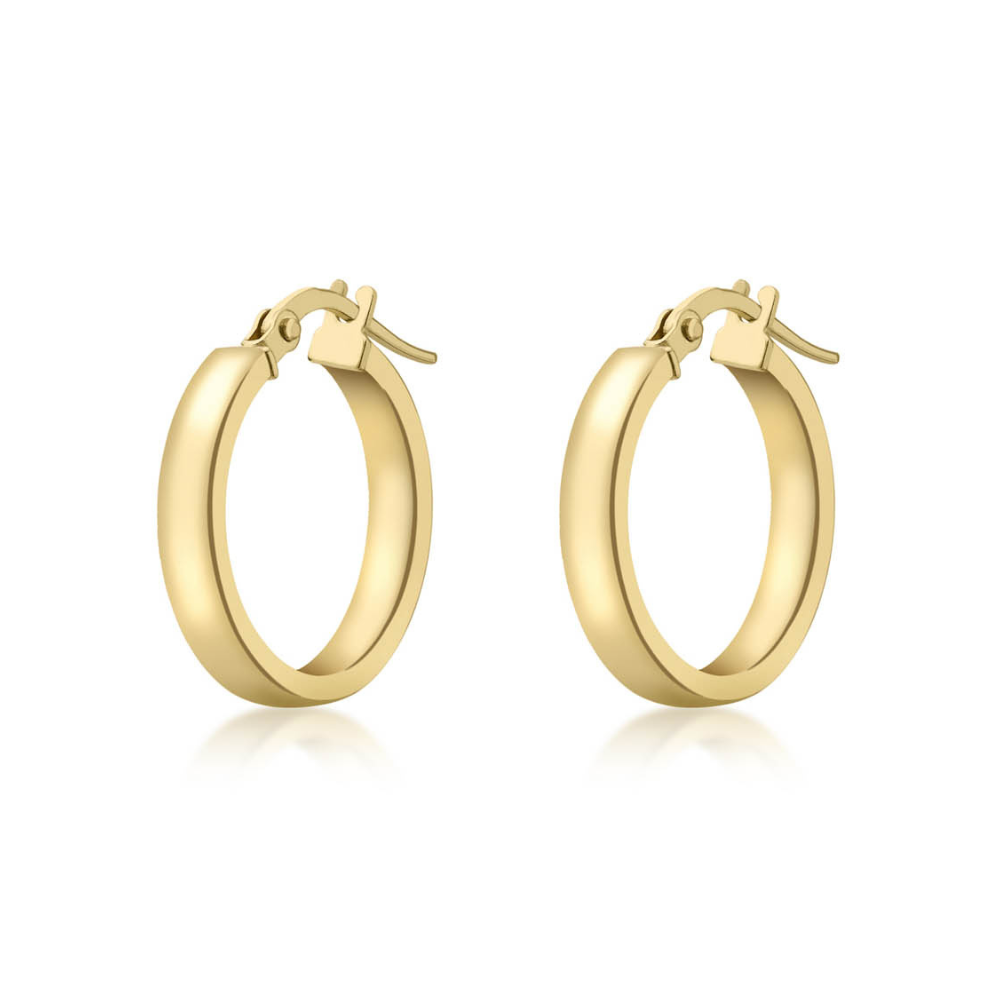 9k Yellow Gold Rectangular-Tube Creole Hoop Earrings