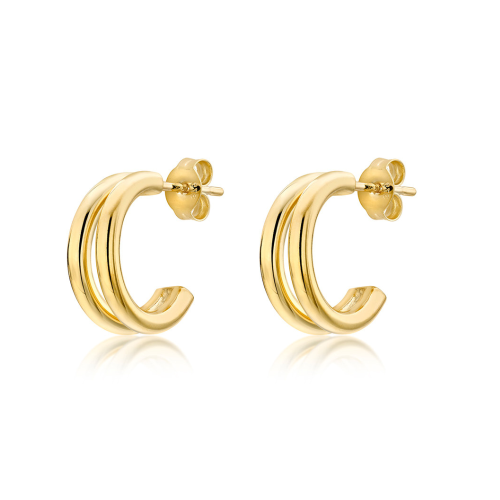 9k Yellow Gold Double Half Hoop Earrings