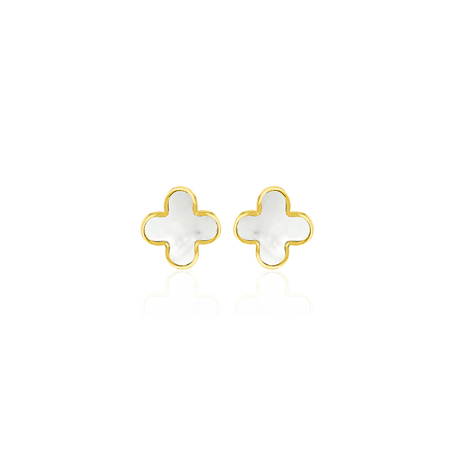 9k Yellow Gold Mother of Pearl Clover Stud Earrings