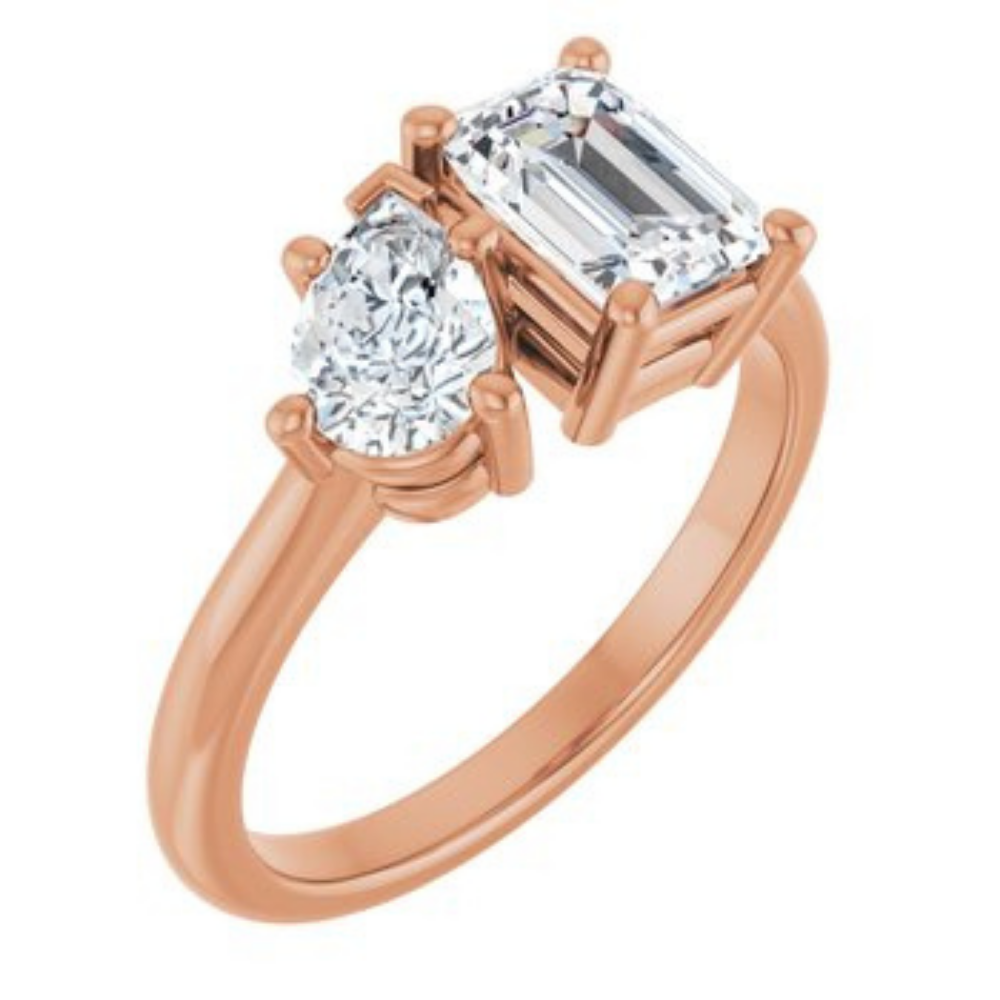 'Elodie' Pear & Emerald Cut Toi et Moi Two Stone Ring