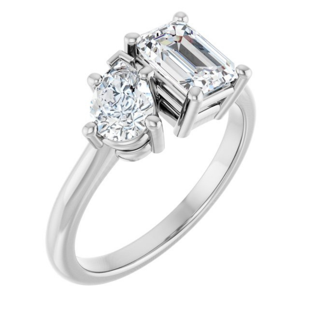 'Elodie' Pear & Emerald Cut Toi et Moi Two Stone Ring