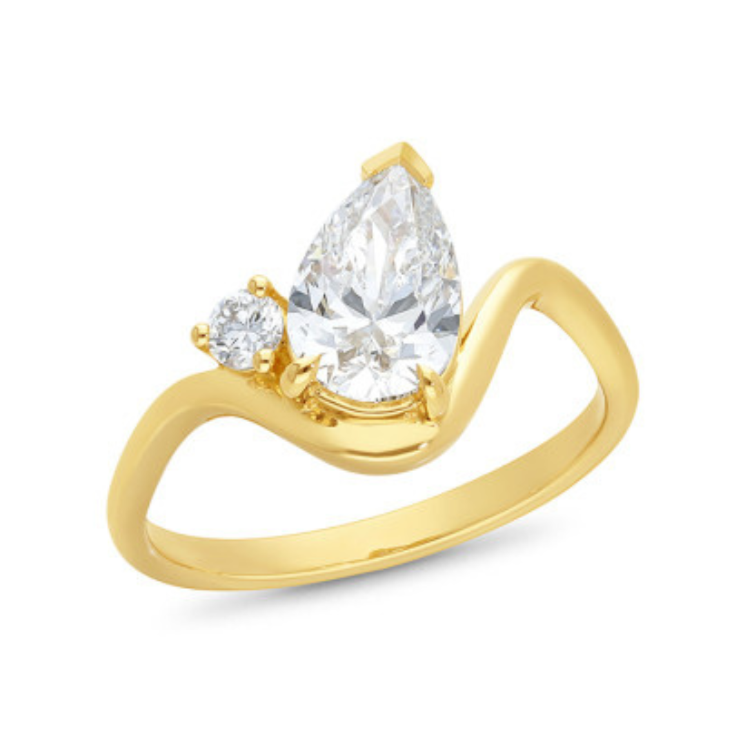 9k Yellow Gold 'Serena' Pear & Round Wave Matching Ring Set