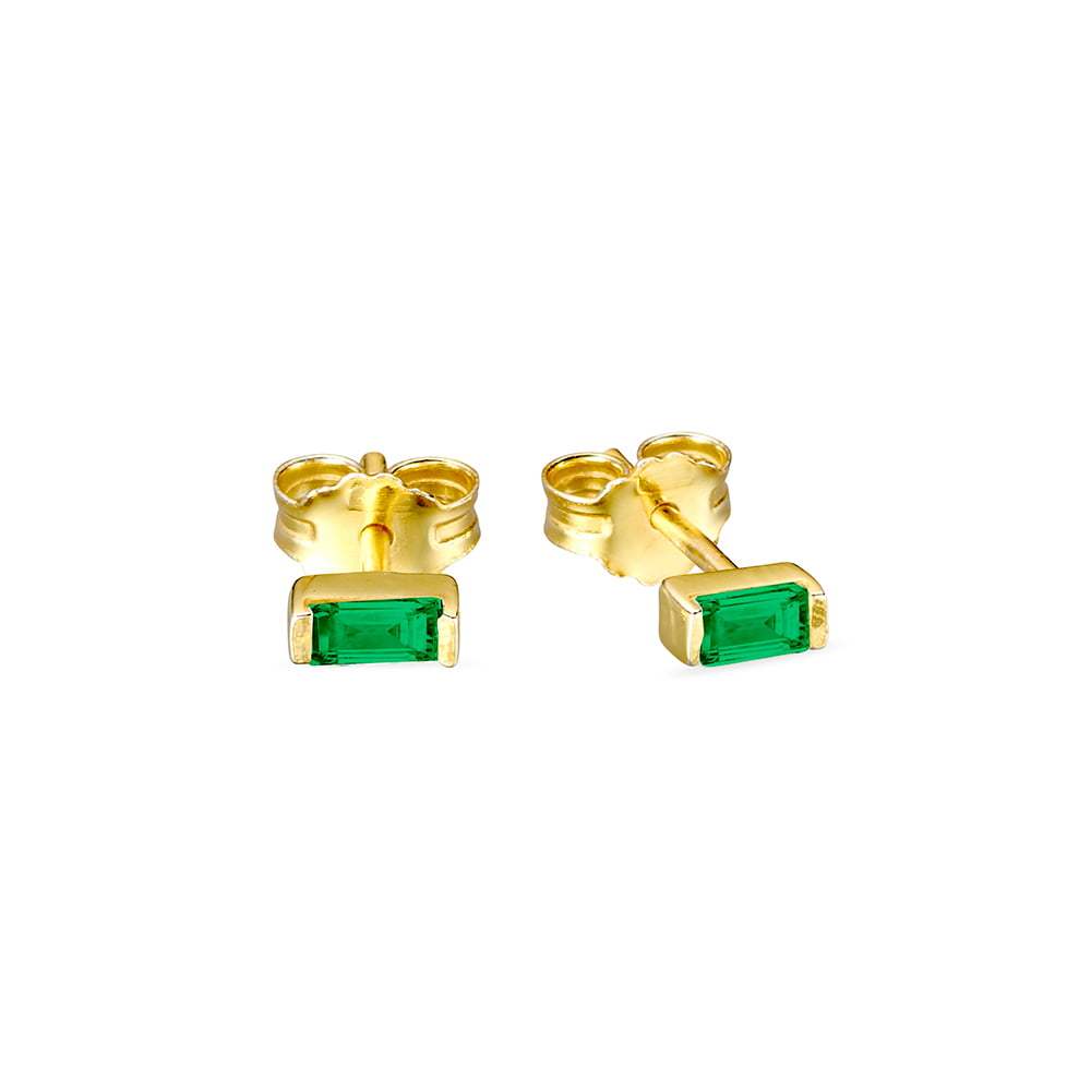 Gold Plated Emerald CZ Baguette Studs