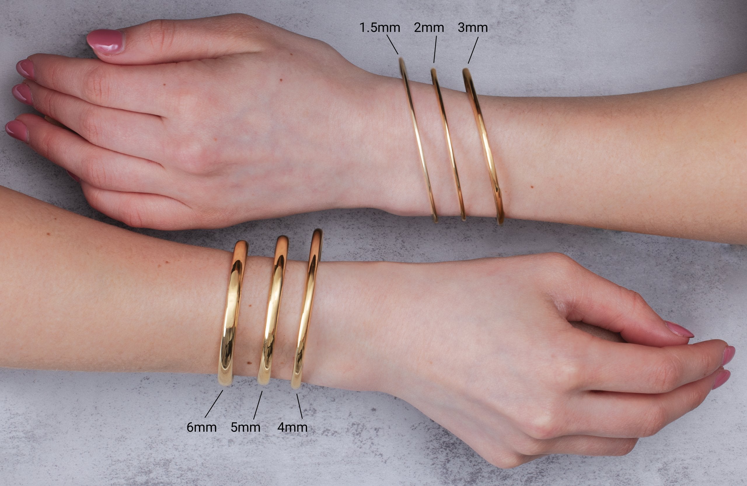 9k Yellow Gold Silver Filled Half Round 6mm Bangle