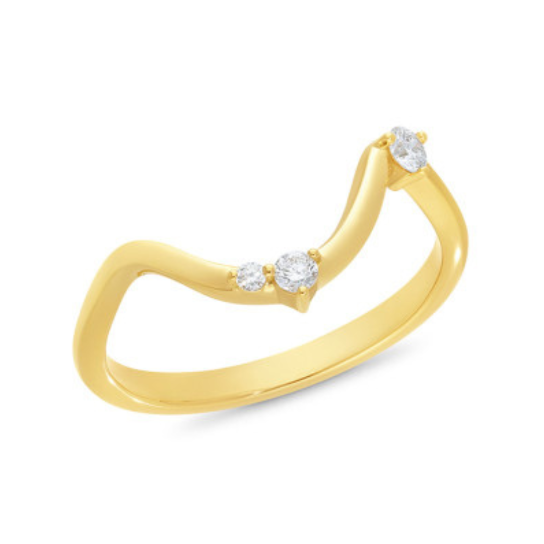 9k Yellow Gold 'Serena' Pear & Round Wave Matching Ring Set