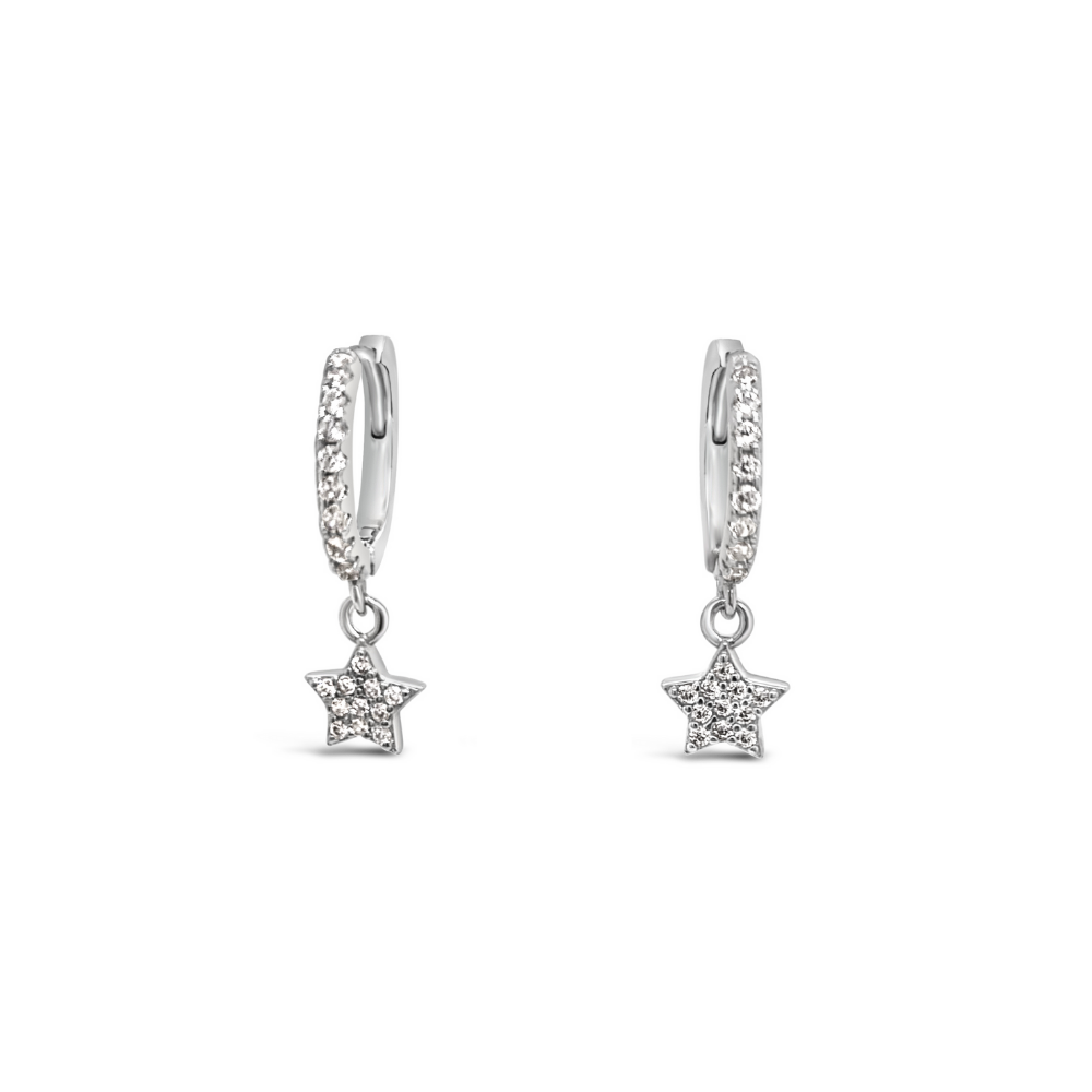 Sterling Silver CZ Star Sleeper Earrings