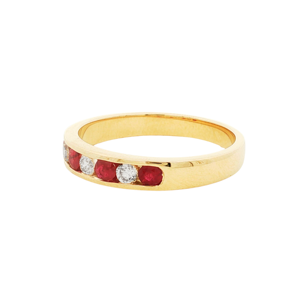 9k Yellow Ruby & Diamond Channel Band Ring