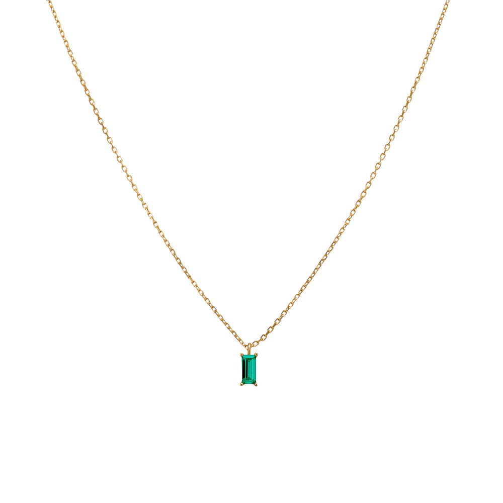 Gold Plated Fine Necklace with Petite Baguette Set Emerald CZ Pendant