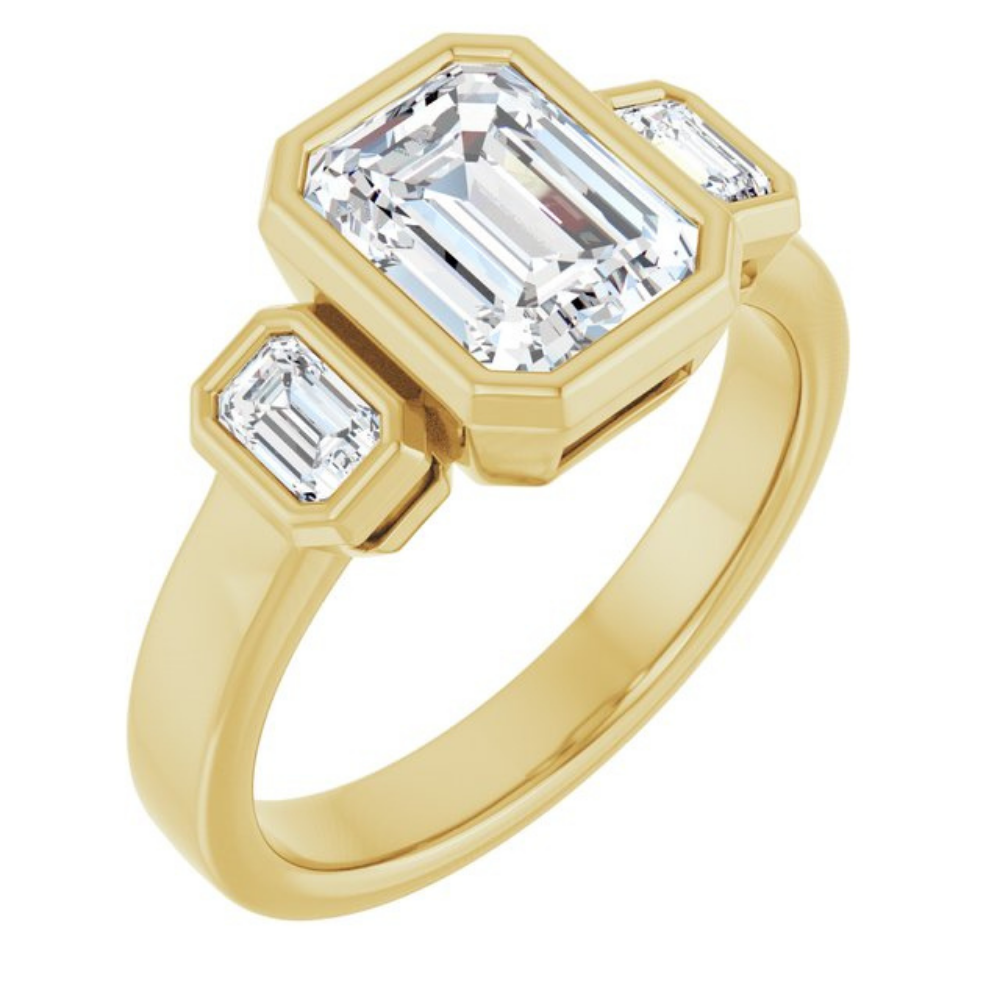 'Elara' Bezel Emerald Trilogy Ring
