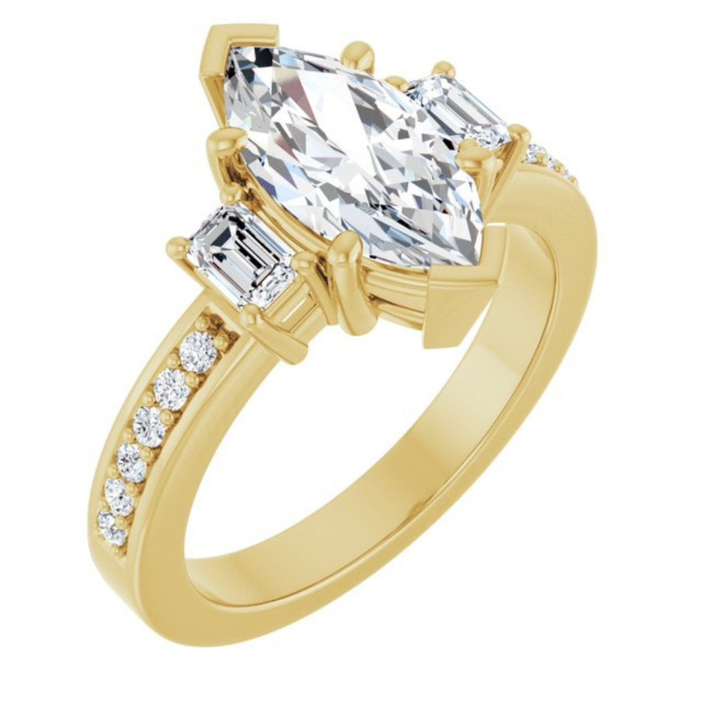 'Delphine' Marquise & Pear Side Stone Ring
