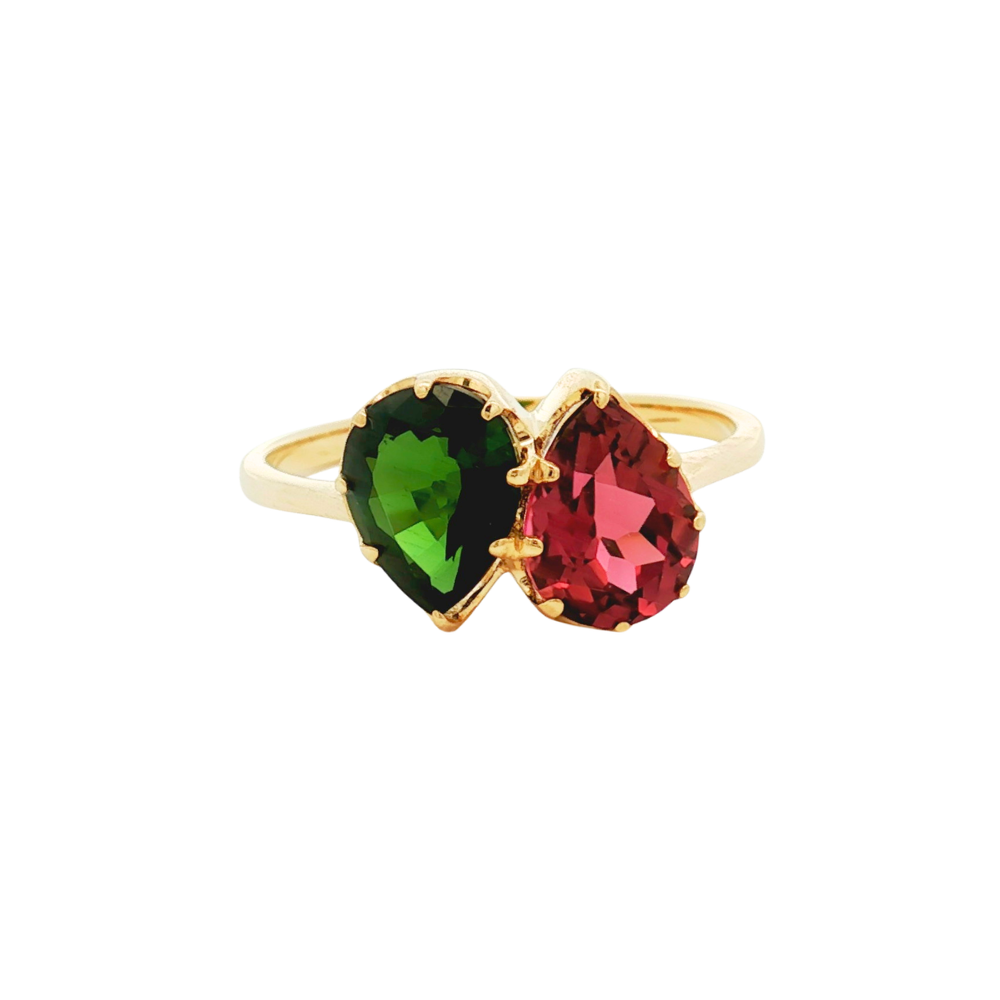 9k Yellow Gold Tourmaline Toi Et Moi Ring