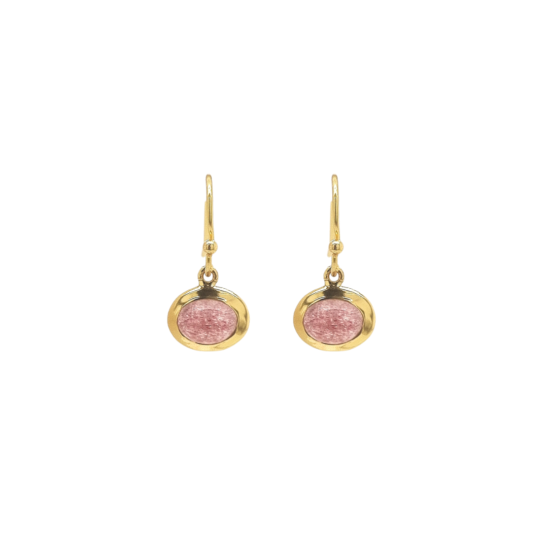 Gold Plated 'Leda' Strawberry Quartz Earrings