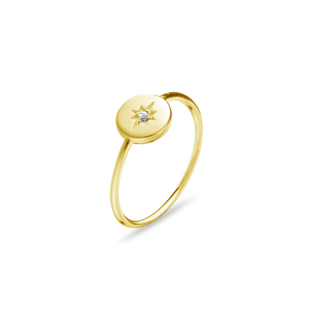 Gold Plated Disc Ring with CZ Northern Star