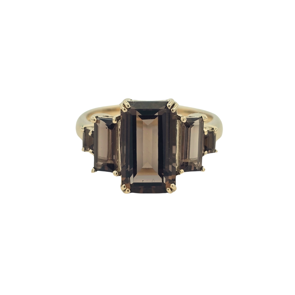 9k Yellow Gold 'Hera' Smokey Quartz 5 Stone Ring