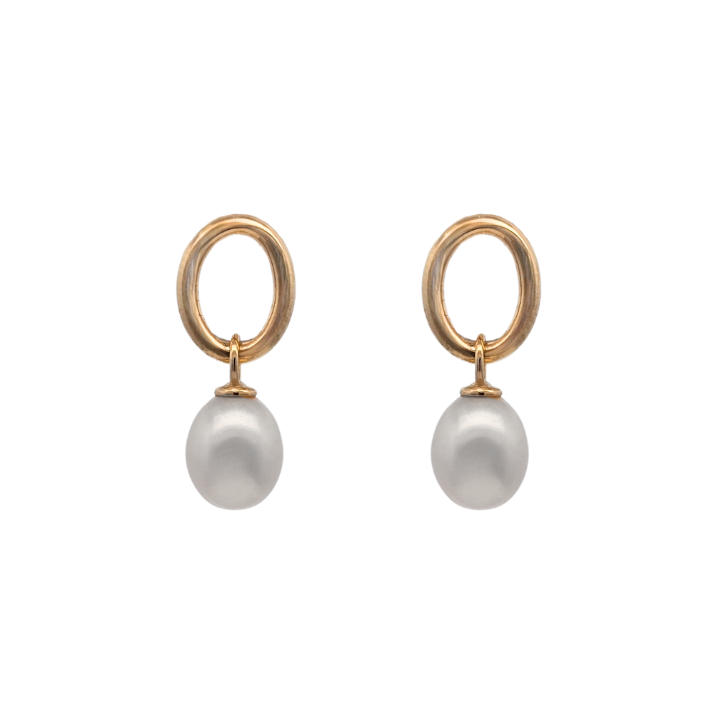 9k Yellow Gold Oval Pearl Drop Earrings