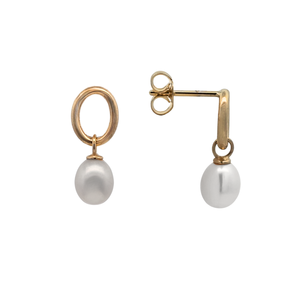 9k Yellow Gold Oval Pearl Drop Earrings