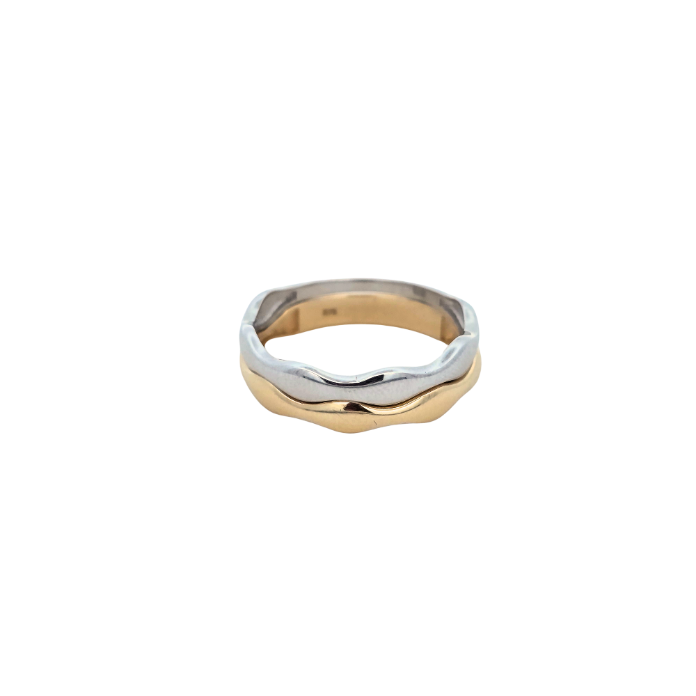 9k Yellow & White Gold Double Wave Stacker Rings