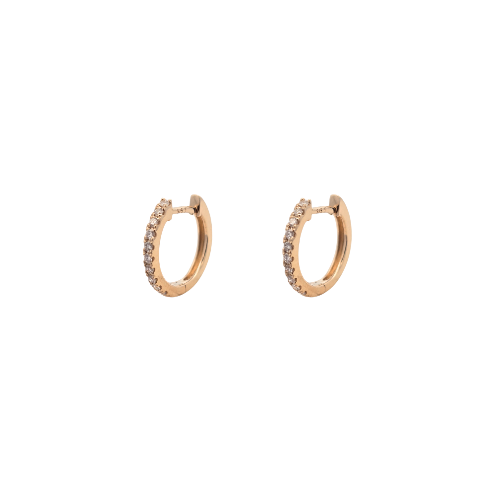 9k Yellow Gold Diamond Huggie Earrings