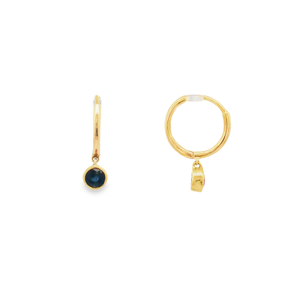 9k Yellow Gold Sapphire Bezel Huggie Earrings