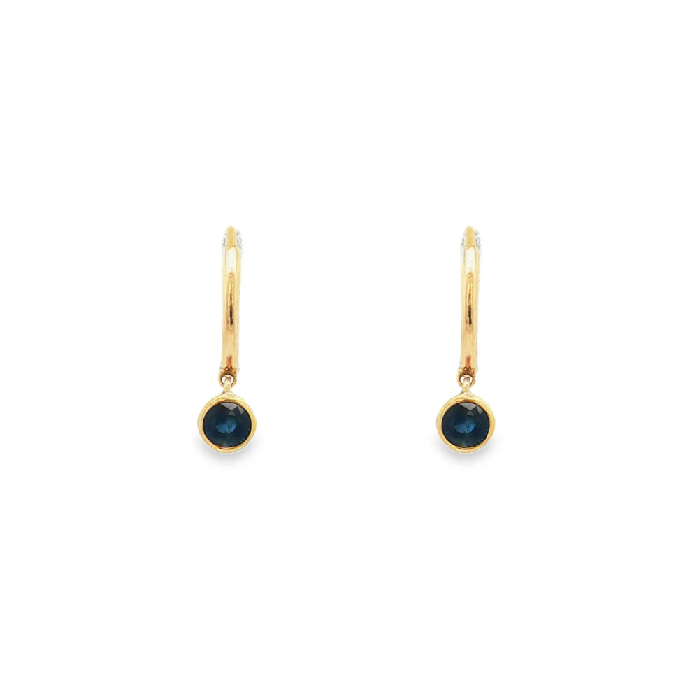 9k Yellow Gold Sapphire Bezel Huggie Earrings