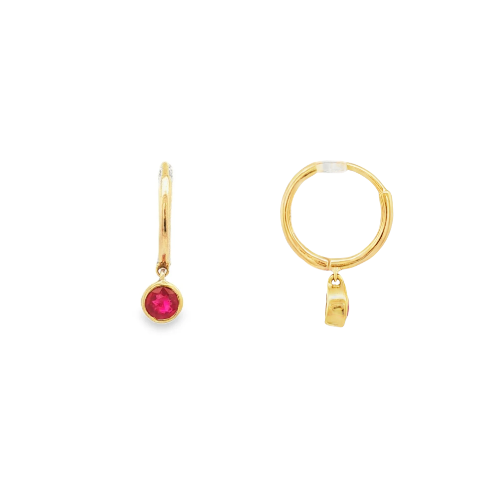9k Yellow Gold Ruby Bezel Huggie Earrings