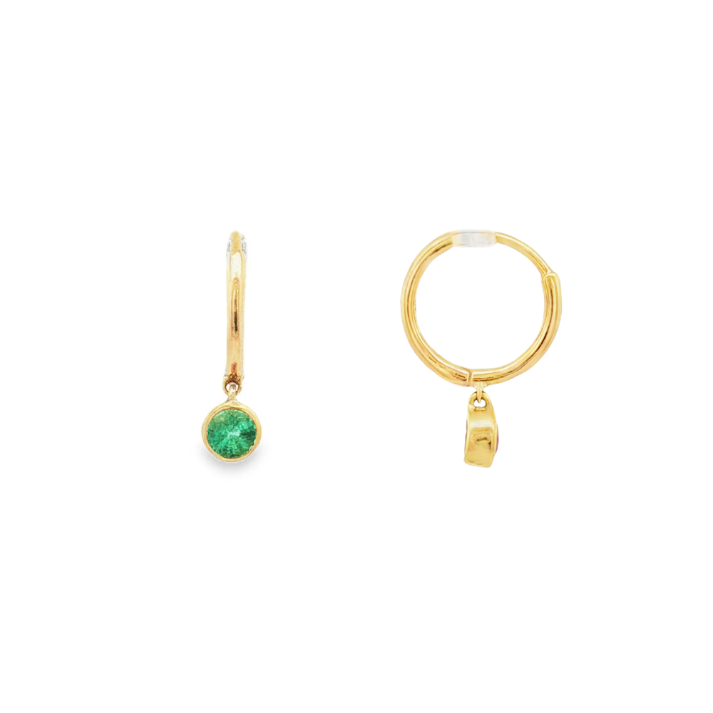 9k Yellow Gold Emerald Bezel Huggie Earrings
