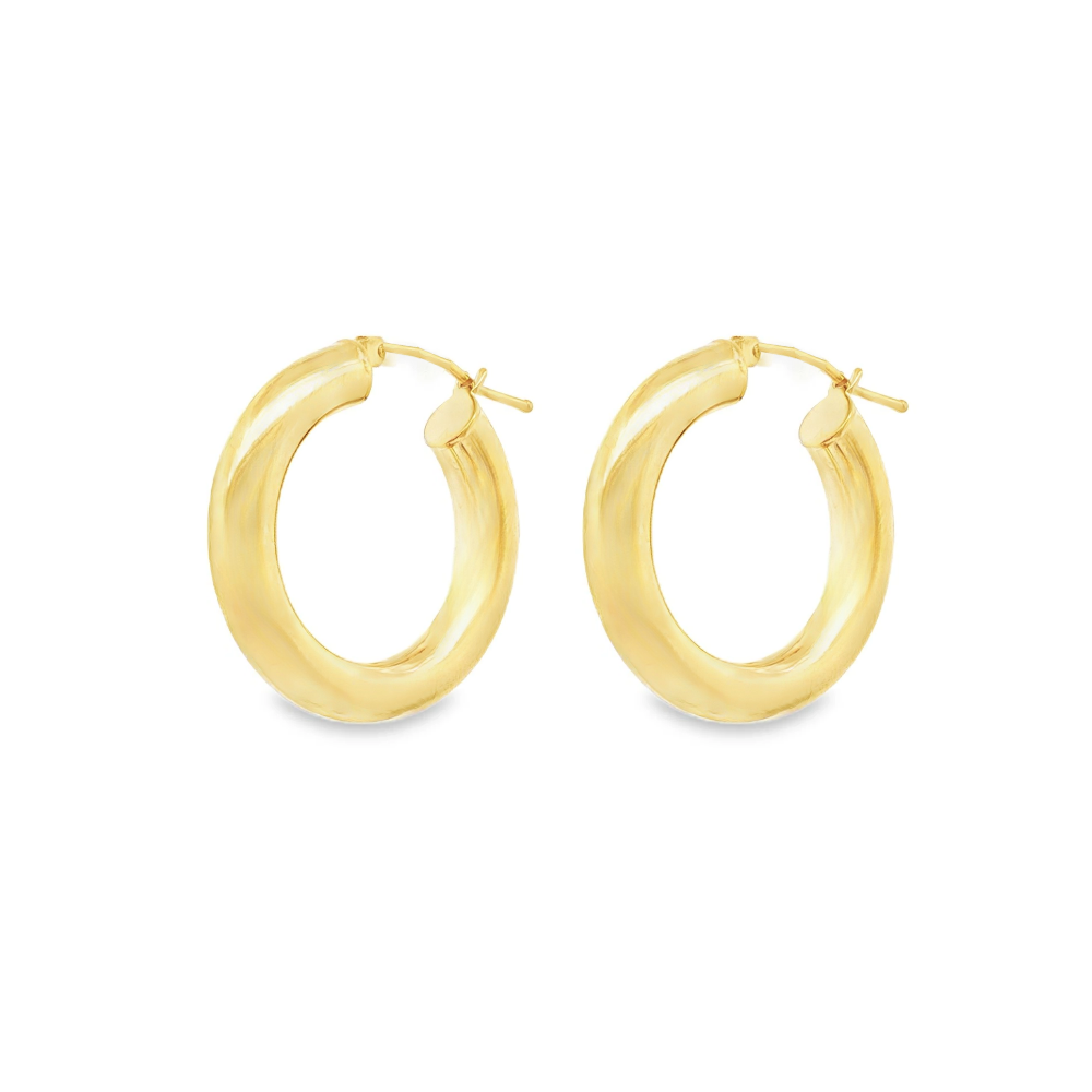 9k Yellow Gold Round Tube Creole Earrings