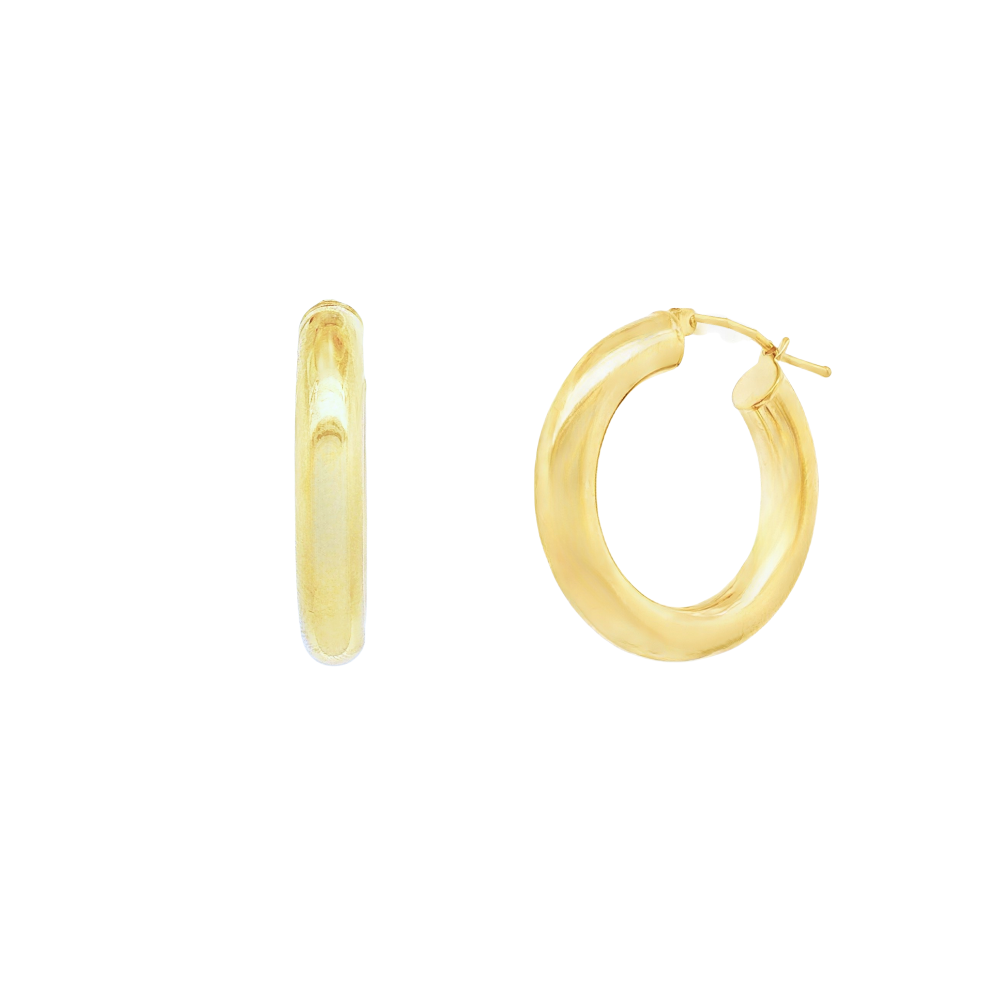 9k Yellow Gold Round Tube Creole Earrings
