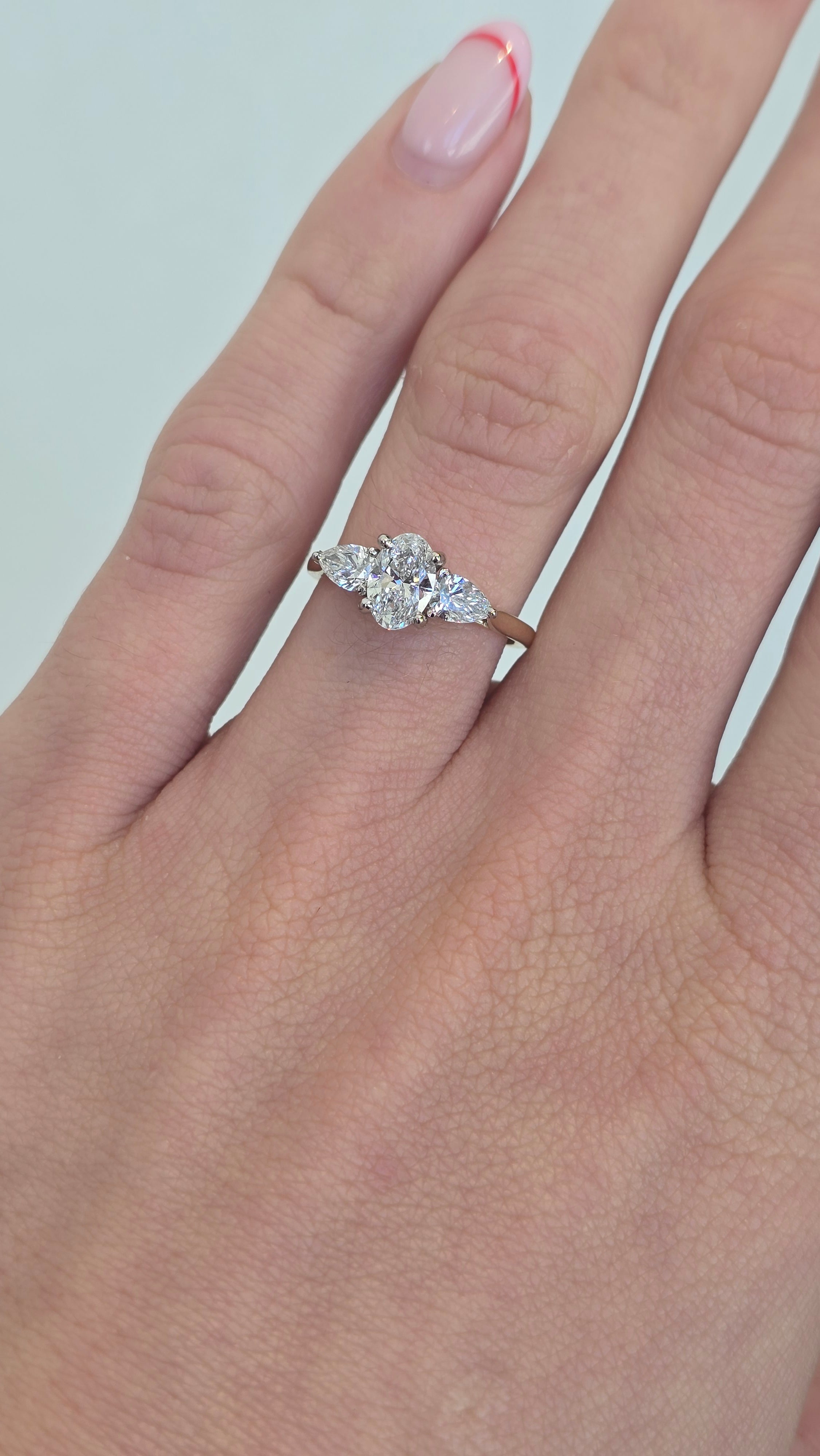14k Yellow Gold & Platinum 'Amara' Oval & Pear Lab Diamond Trilogy Ring