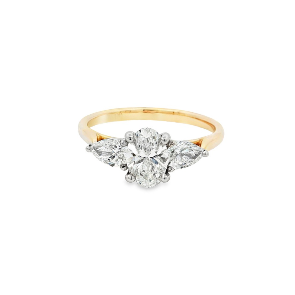 14k Yellow Gold & Platinum 'Amara' Oval & Pear Lab Diamond Trilogy Ring