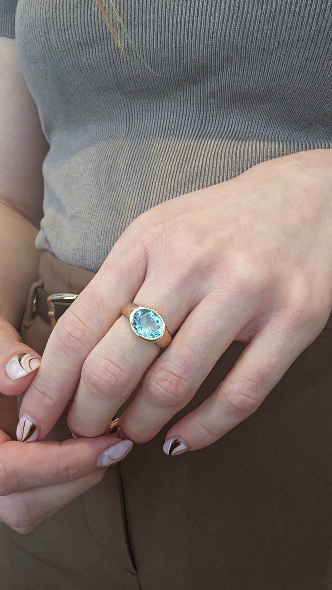 9k Yellow Gold 'Mira' Aquamarine Bezel Set Ring