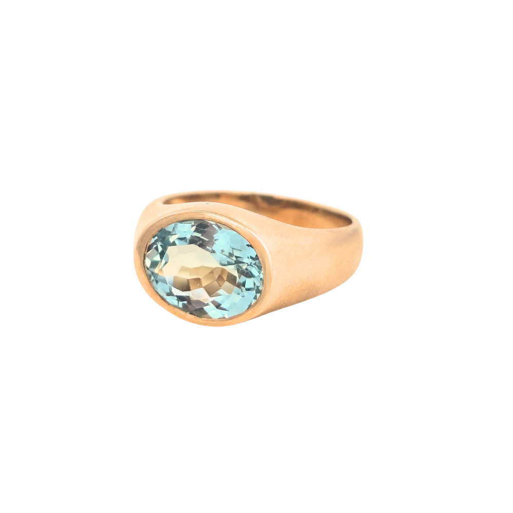 9k Yellow Gold 'Mira' Aquamarine Bezel Set Ring