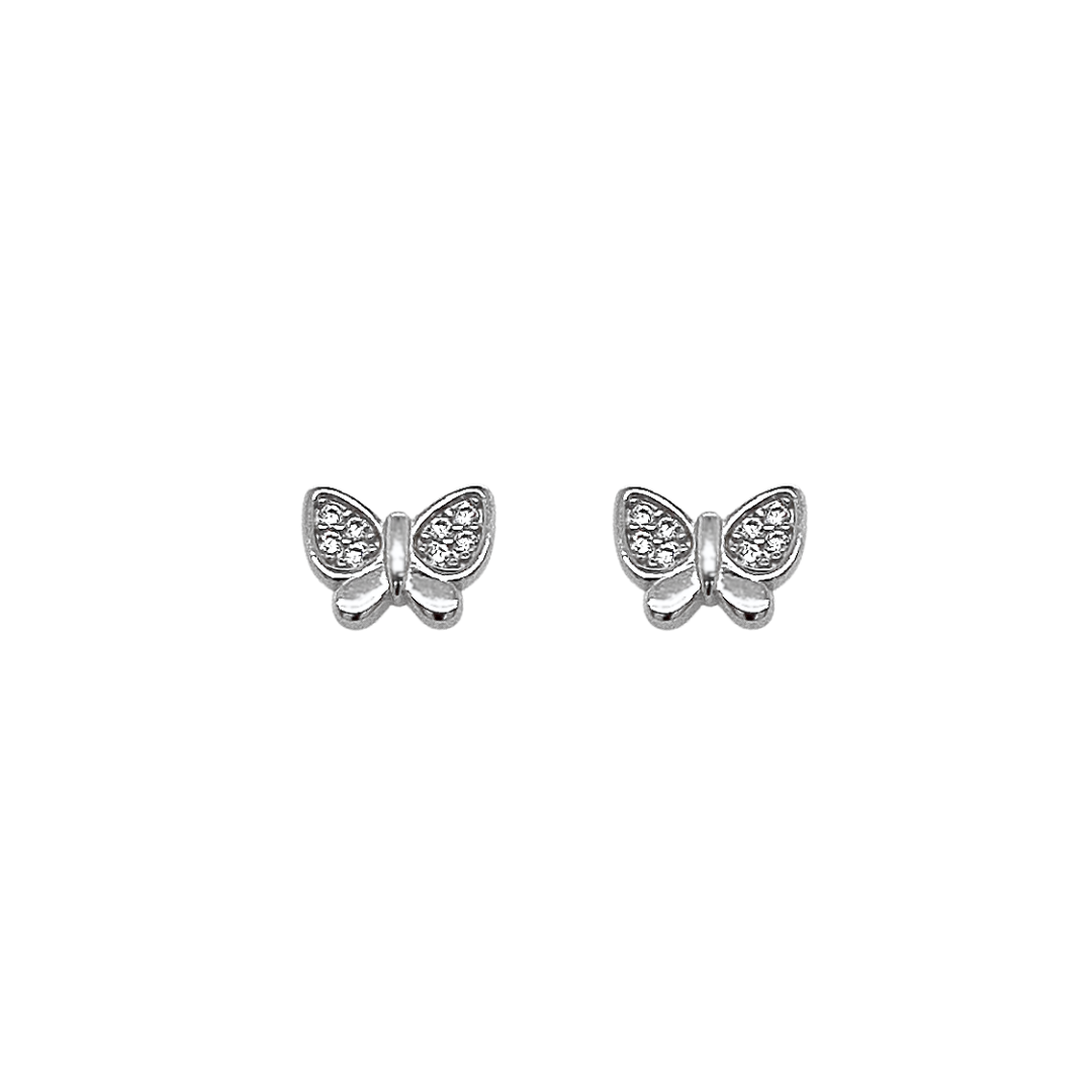 Sterling Silver Butterfly CZ Stud Earrings