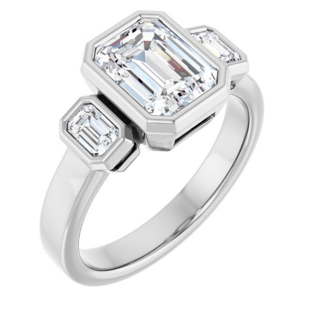 'Elara' Bezel Emerald Trilogy Ring