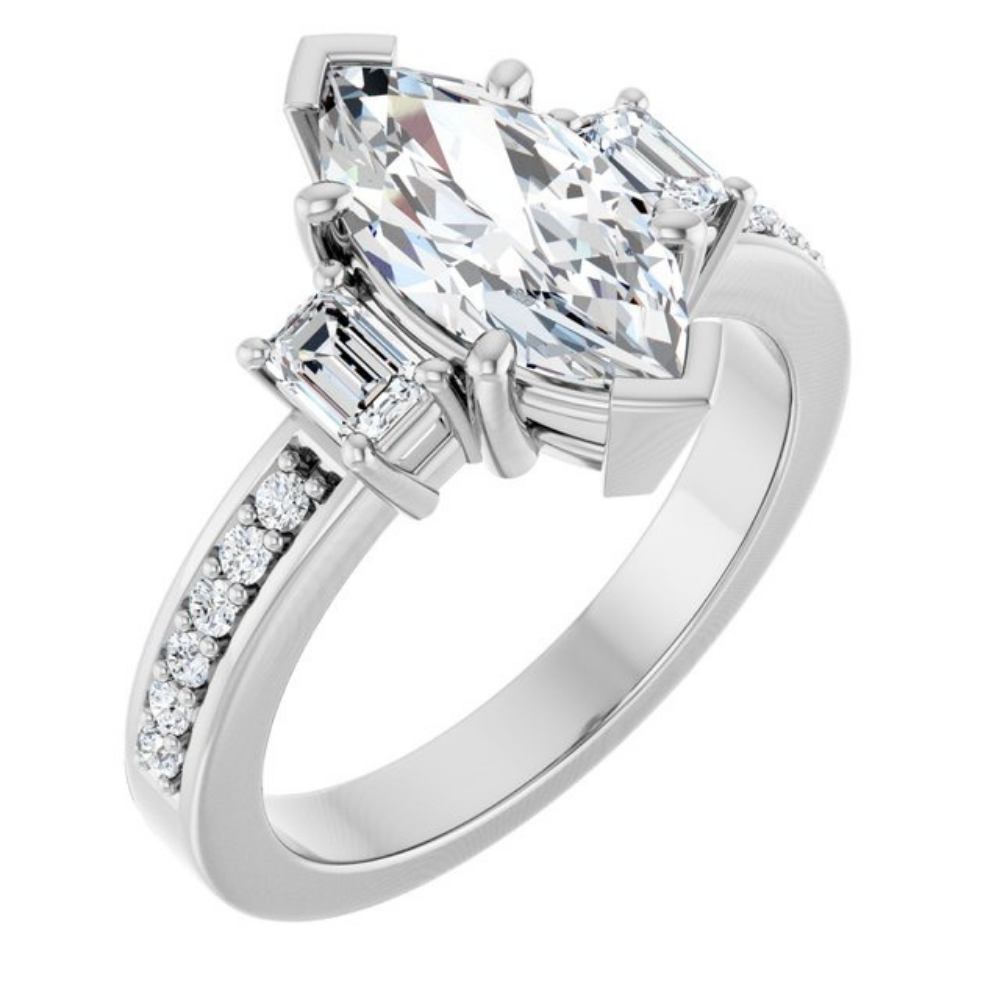 'Delphine' Marquise & Pear Side Stone Ring