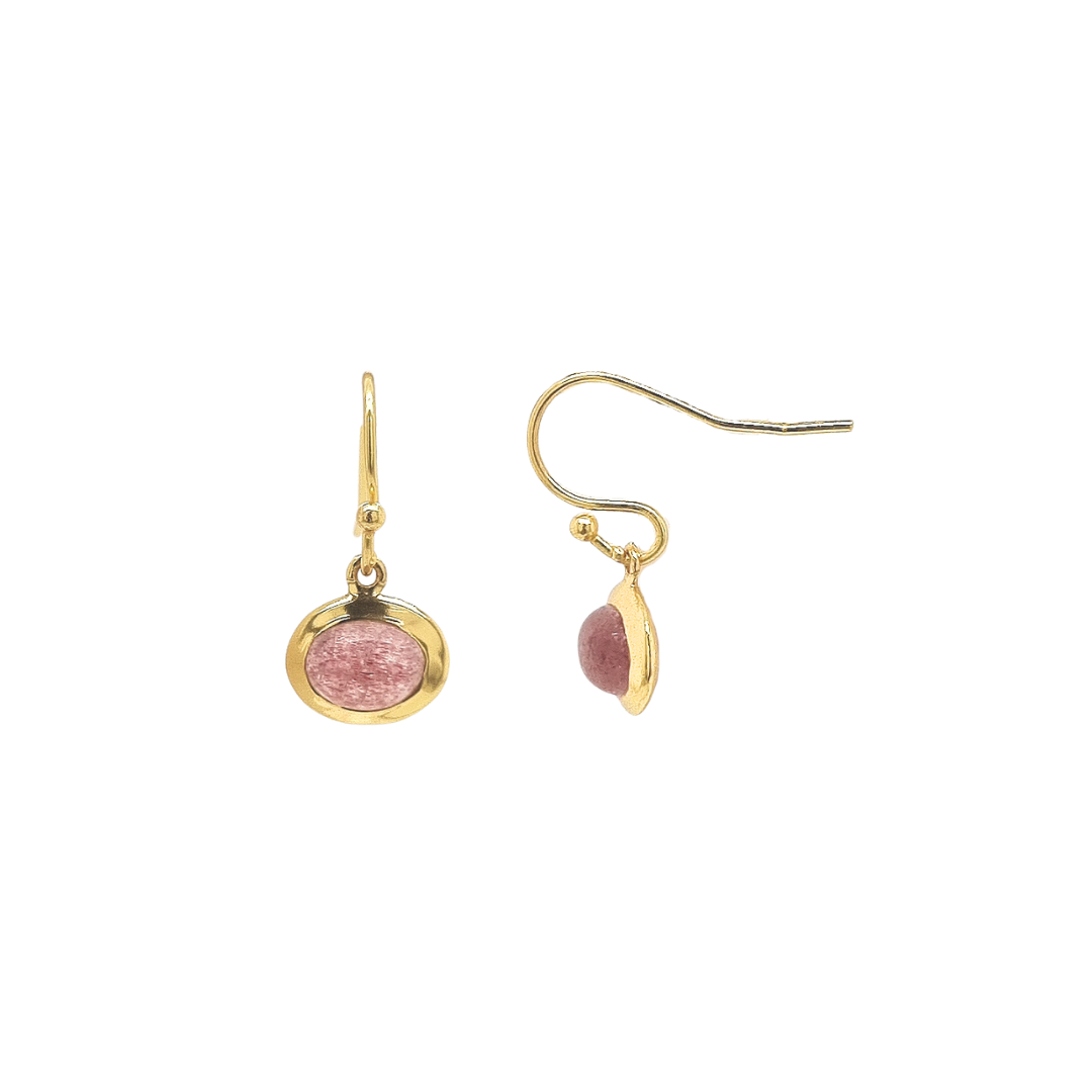 Gold Plated 'Leda' Strawberry Quartz Earrings