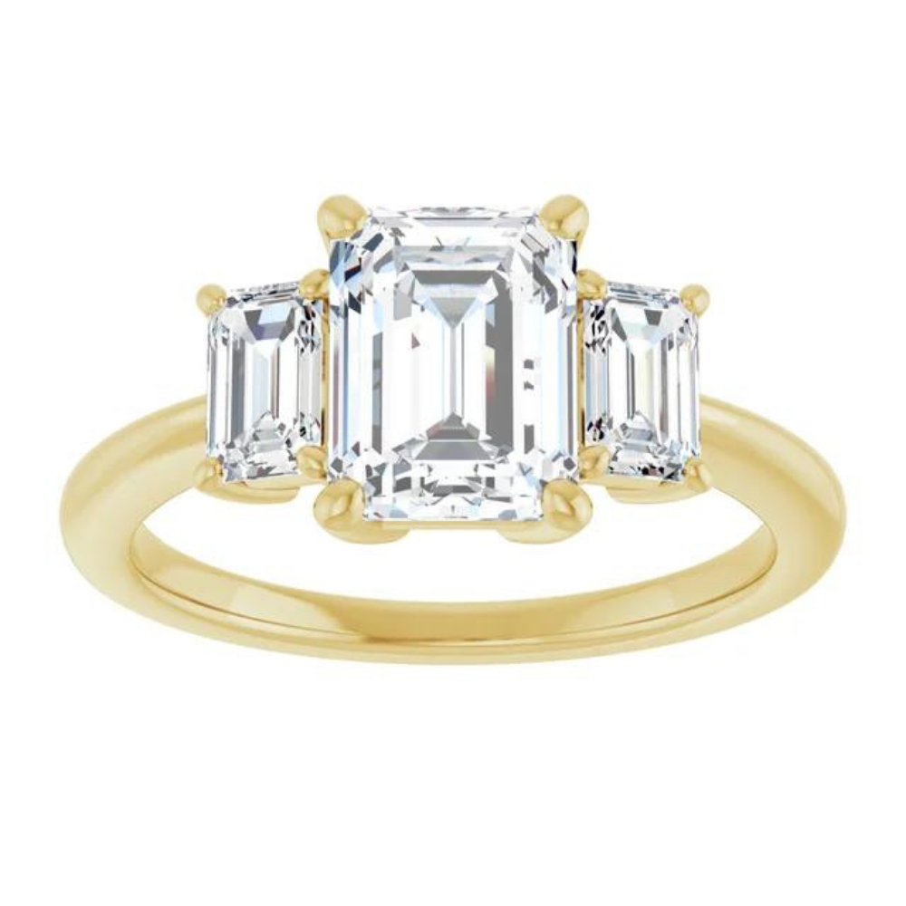 10k Yellow Gold 'Athena' Emerald Cut Moissanite Trilogy Ring