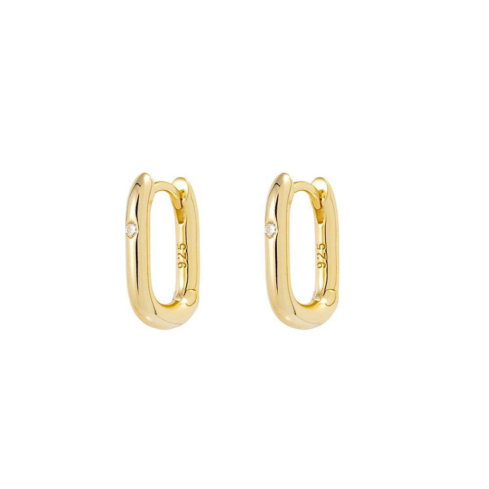 Gold Plated Oval Hoops with CZ Stone