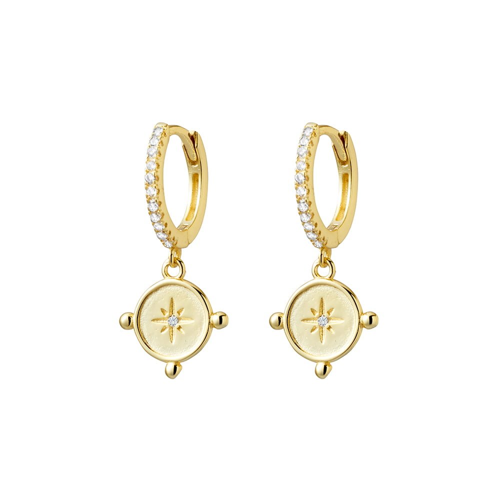 Gold Plated Pave North Star Huggie Earrings