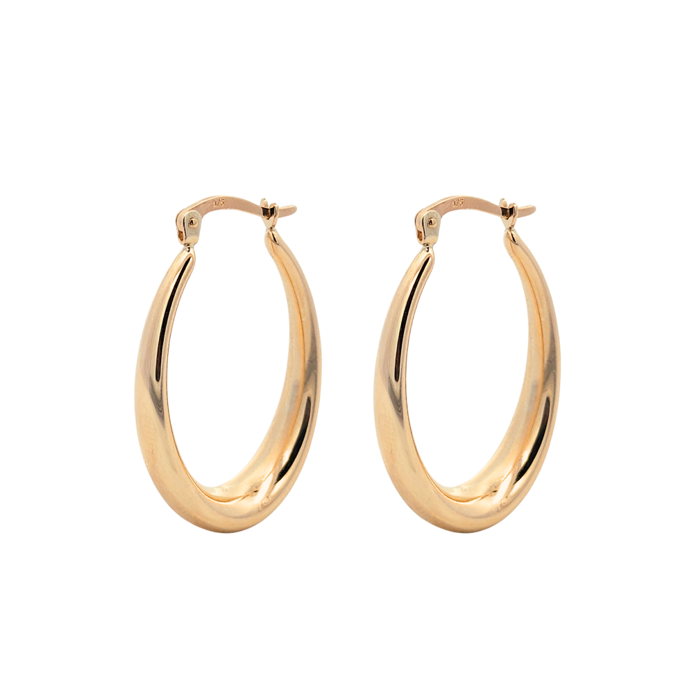 9k Yellow Gold Oval Graduated Hoop Earrings