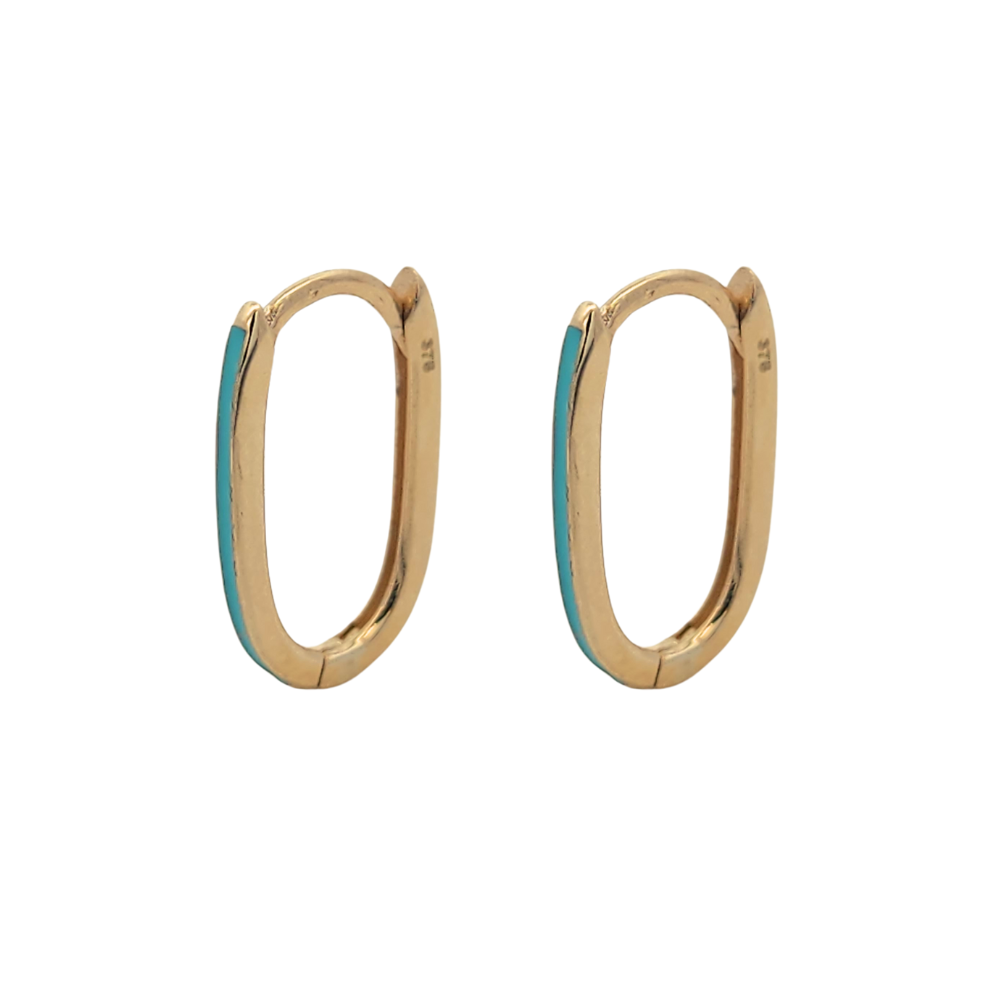 9k Yellow Gold & Enamel Slim Paperclip Hoop Earrings