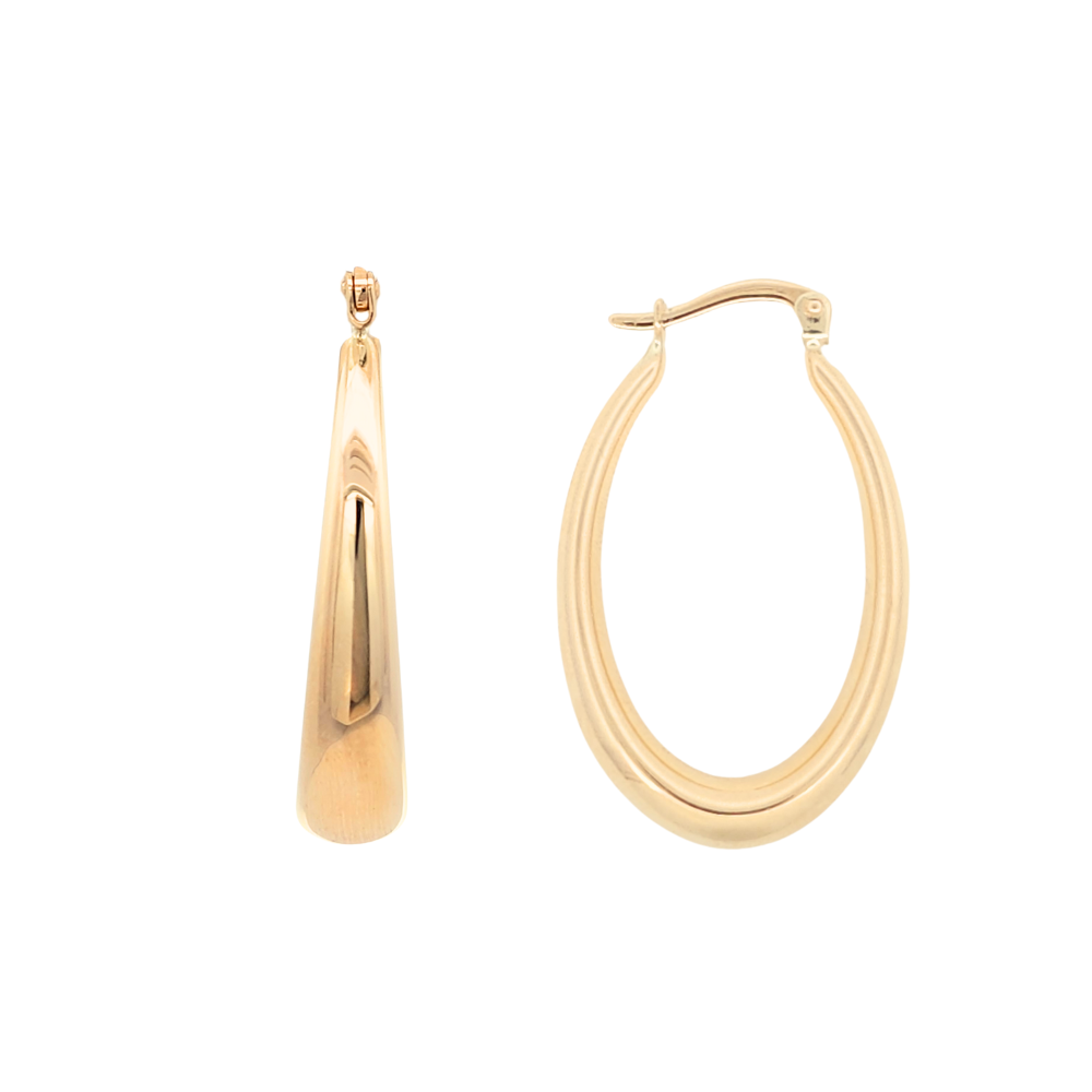 9k Yellow Gold Oval Graduated Hoop Earrings