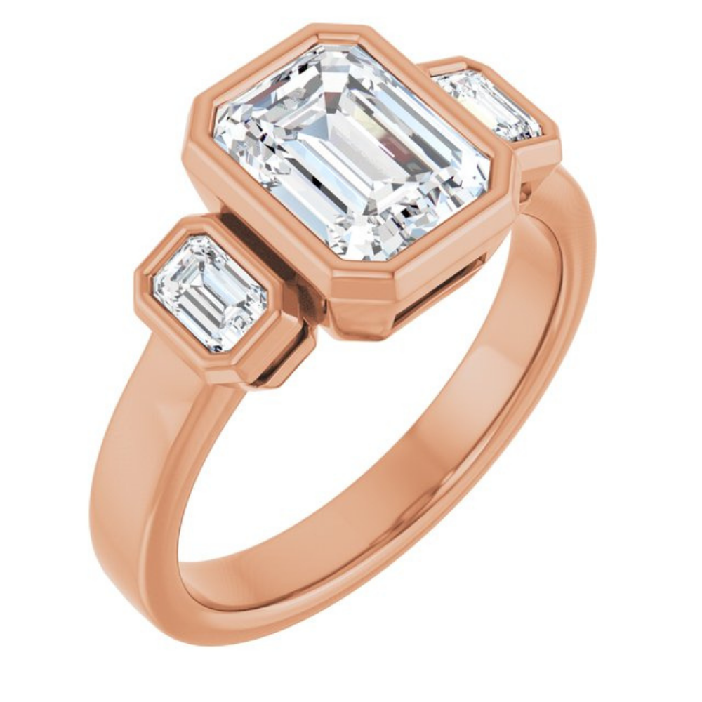 'Elara' Bezel Emerald Trilogy Ring
