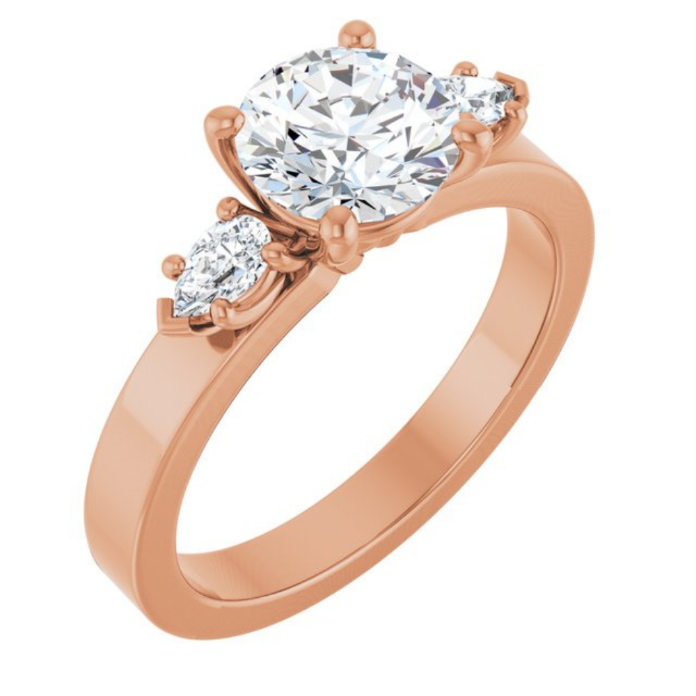 'Dahlia' Round & Pear Wide Band Trilogy Ring